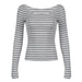 Off Shoulder Striped Lightweight Slim Fit Long Sleeve Blouse Sexy off Shoulder Simple All Match Slim Fit Casual Shirt-Light Gray-Fancey Boutique