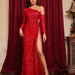 Color-Red-Women Sexy Sequined Lace-up Slit Party Dress Evening Gown-Fancey Boutique