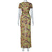 Color-Multi-Women Clothing Floral Printed Mesh T shirt Sheath Slim Autumn Skirt Set-Fancey Boutique