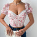 Summer Cute Floral Printed Lace Puff Sleeve Boning Corset Steel Ring Outer Wear Short Top-Fancey Boutique
