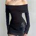 Color-Black-Fashionable off Shoulder Irregular Asymmetric Long Sleeve Top Autumn Simple Solid Color Top-Fancey Boutique