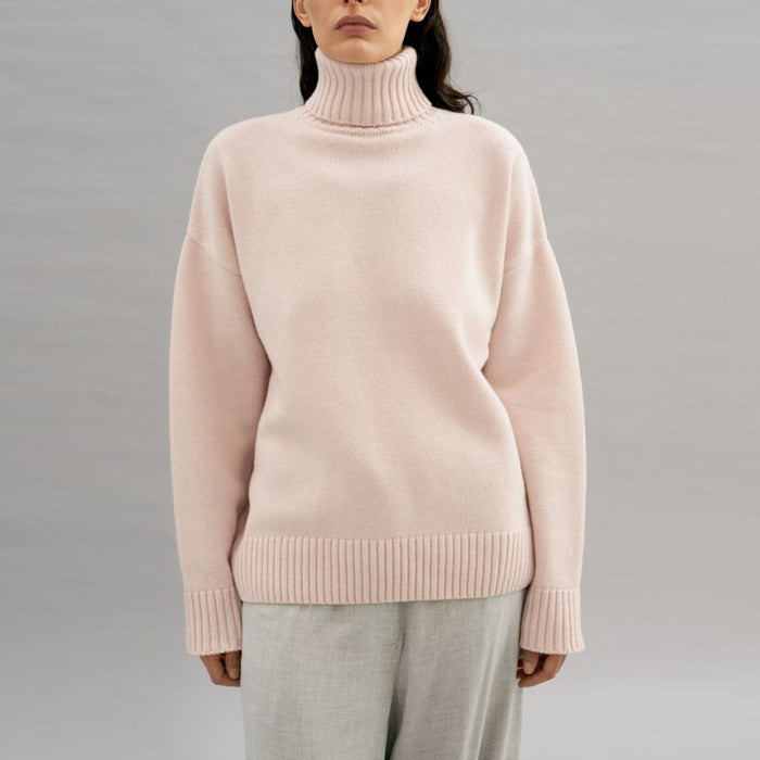 Color-Pink-Popular Solid Color Thickened Knitwear Autumn Winter Loose Turtleneck Russian Sweater-Fancey Boutique