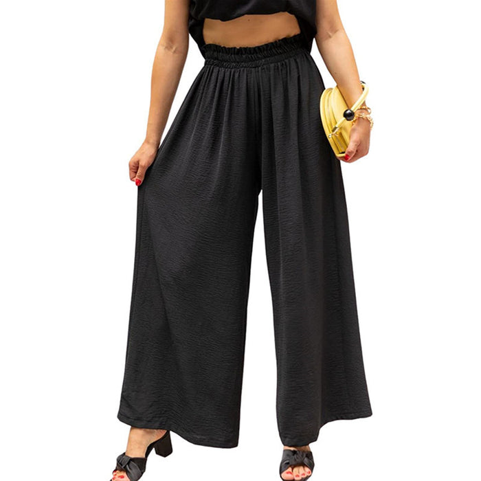 Color-Black-Spring Summer Cotton Linen Women Solid Color High Waist Loose Casual Wide Leg Pants-Fancey Boutique