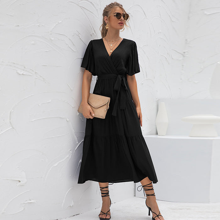 Color-Black-Summer Arrival Women Clothes Sexy V-neck Long Patchwork Dress-Fancey Boutique