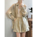 Draping Breathable Sun Protection Shirt Suit Women Summer Loose Thin Shirt Wide Leg Shorts Women-Apricot-Fancey Boutique