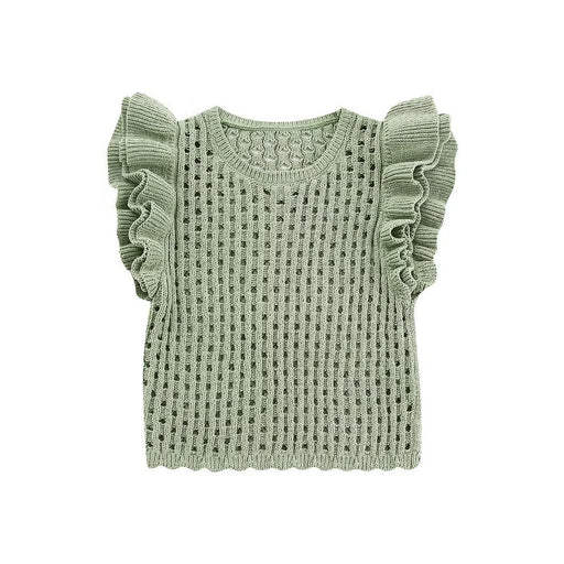 Autumn Crew Neck Wooden Ear Three Color Slim Vest Women-Green-Fancey Boutique