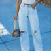 High Waist Loose Hole Jeans for Women-light blue-Fancey Boutique