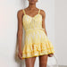 Summer Machine Embroidery Sexy Spaghetti Strap Ruffle Dress Waist Slimming Short Temperamental Dress-Yellow-Fancey Boutique