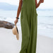 Color-Army Green-Women Clothing Summer Jumpsuit Ethnic Solid Color Wide Leg Jumpsuit-Fancey Boutique