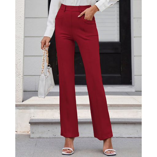 Color-Red-Women Clothing Solid Color Pocket Work Pant-Fancey Boutique