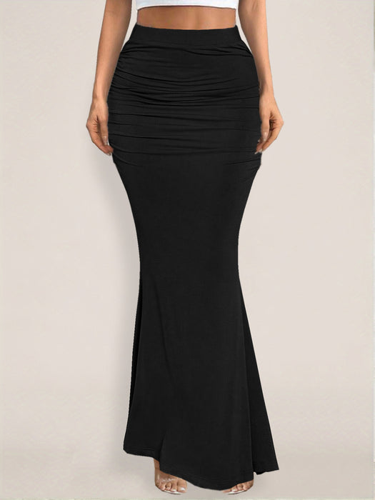 Summer Skirt Sexy Slim Hip Pleated Wide Hem Maxi-Black-Fancey Boutique