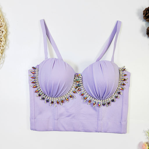 Source Colorful Crystals Beaded Tube Top Outer Wear Sexy Nightclub Body Shaping Top-Lavender-Fancey Boutique