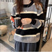 Loose Contrast Color Striped Pullover Women Autumn Winter Lazy Wind Retro Outerwear Sweater Thick-Black-Fancey Boutique