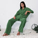 Color-Green-Comfortable Skin Friendly Winter Pajamas Women Bubble Wrinkle Cotton Lantern Sleeve Home Wear Can Be Worn outside-Fancey Boutique