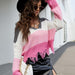 Color-Pink Turtleneck Sweater-Pullover Women Loose Short V Neck Women Sweater Autumn Winter Tassel Knitwear-Fancey Boutique