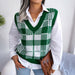 Color-Green-Autumn Winter Casual Color Contrast Check Knitted Vest Sweater Vest Women Clothing-Fancey Boutique