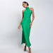 Color-Green-Women Clothing Popular High Collar Lightly Mature Sexy Backless High Slit Maxi Dress Party Dress Women Dress-Fancey Boutique