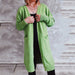 Color-Green-Office Loose Long Pocket Solid Color Raglan Sleeve Knitted Cardigan Sweater Coat-Fancey Boutique