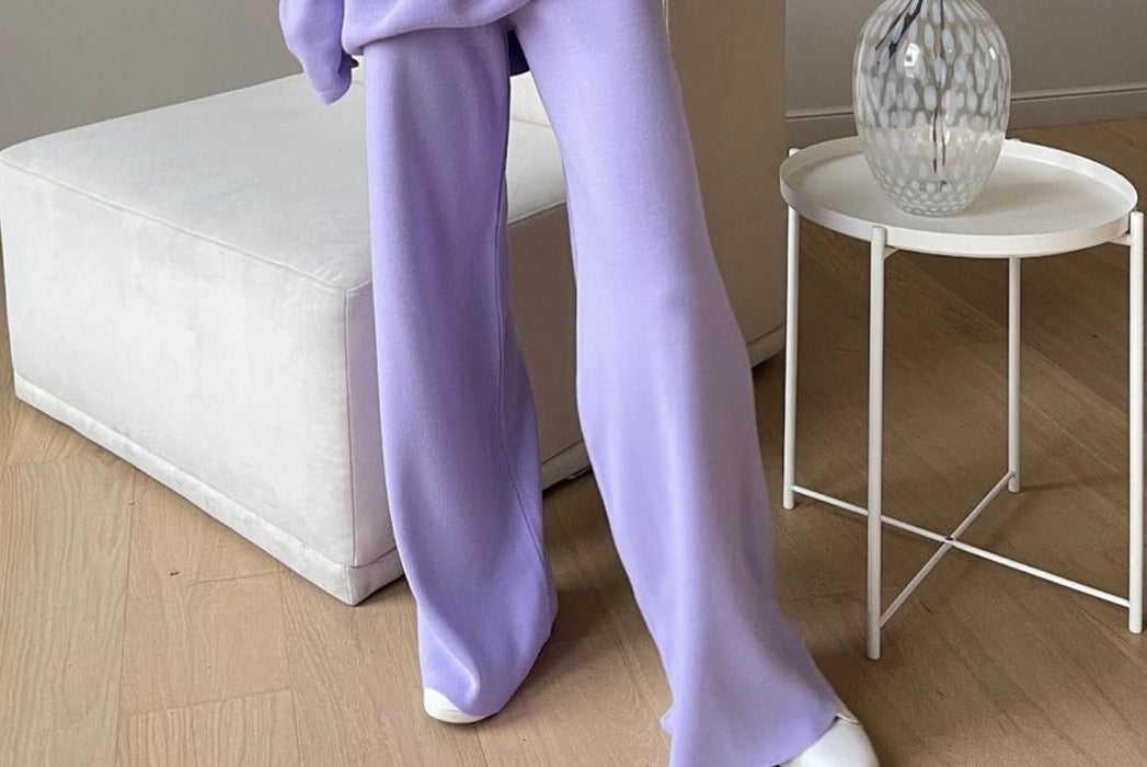 Color-Light Purple Pants-Autumn Winter Long Sleeve Loose Casual Sweater Knitted Top Trousers Set-Fancey Boutique