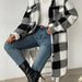 Color-Multi-1-Autumn Winter Open Buckle Collared Plush Plaid Coat Loose Office Long Cut Coat Women-Fancey Boutique