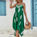 Color-Summer Sleeveless Strap Leaf Printed Dress Retro Evening Beach Dress-Fancey Boutique