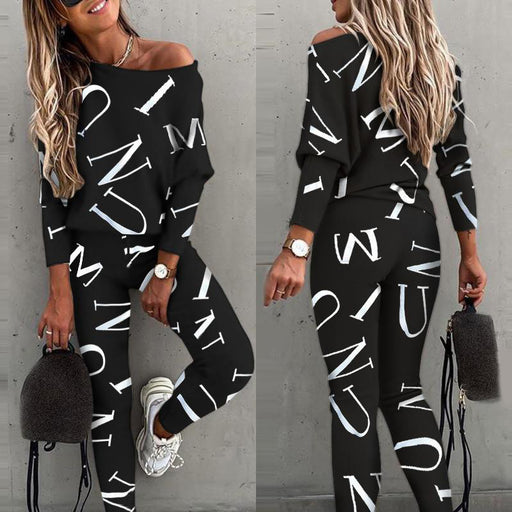 Color-Black Letters-Autumn Women Clothing Letter Graphic Printed Long Sleeved Trousers Casual Set-Fancey Boutique