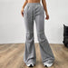 Simple Office Casual Pants Autumn Winter Drawstring Elastic Waist Slim Wide Leg Pants-Gray-Fancey Boutique