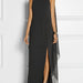 Color-Black-Autumn Winter Women Clothing Solid Color Halter Sleeveless Slim Fit Slit Trend Maxi Dress-Fancey Boutique
