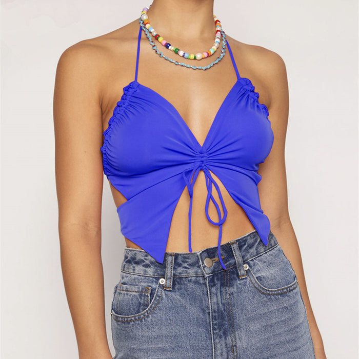 Color-Blue-Summer Top Tube Top Butterfly Design Sexy sexy Wrapped Chest Vest for Women-Fancey Boutique