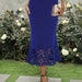 Women Clothing Elegant Knitted Sheath Hollow Out Cutout out Burnt Fishtail Skirt Midi Length Skirt-Blue-Fancey Boutique