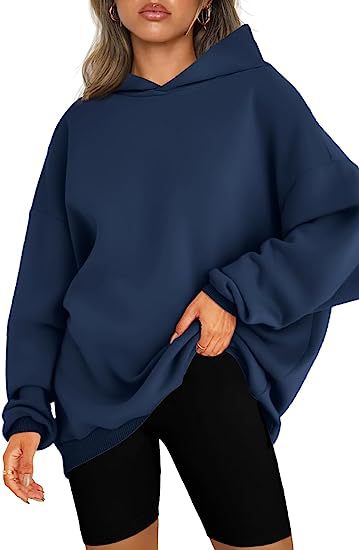Color-Navy Blue-Women Clothing Hooded Pullover Oversized Loose Casual Brushed Hoody-Fancey Boutique