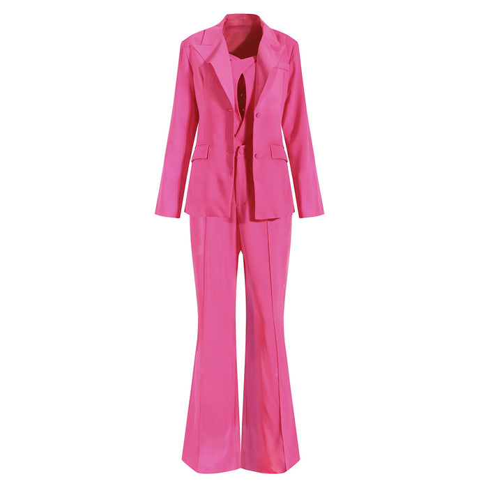 Color-Pink-Niche Design Socialite Set Spring Autumn Sneaky Design Sexy Suit Bell Bottom Pants Three Piece Set-Fancey Boutique