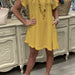 Color-Yellow-Ladies Cotton Linen Dress Solid Color Short Sleeve Burr Side Pocket Midi Dress-Fancey Boutique