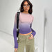 Color-Lavender-Women Clothing Autumn Winter Gradient Color round Neck Long Sleeve Basic Top-Fancey Boutique