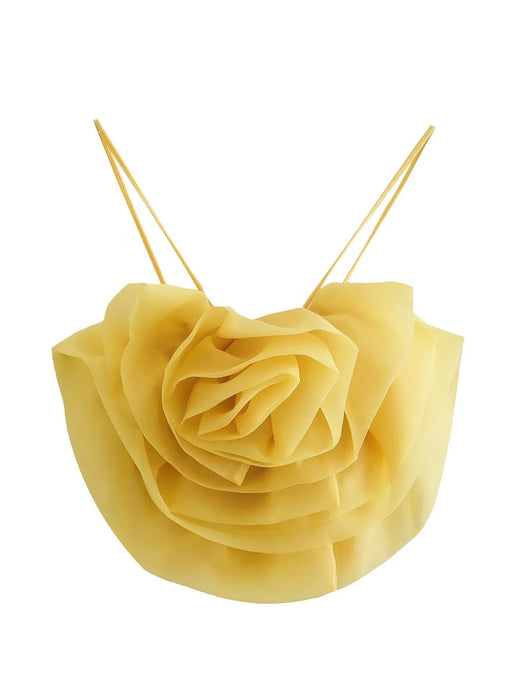 Autumn Sexy Three Dimensional Floral 3D Rose Decoration Wrapped Chest Strap Small Top Women-Yellow-Fancey Boutique