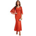 Color-Orange-Autumn Women Clothing Casual Dolman Sleeve V neck Slim Sheath Dress-Fancey Boutique