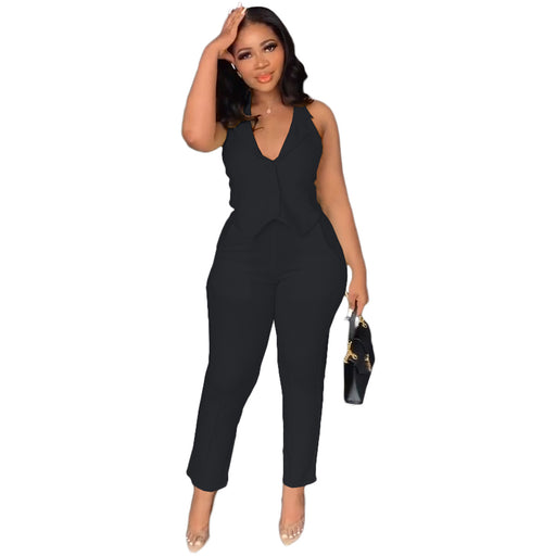 Color-Black-Women Clothing Spring Summer Casual Vest Pants Two Piece Set-Fancey Boutique