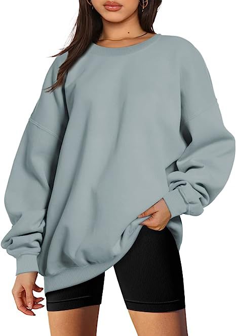 Color-Light Green-Women Clothing Round Neck Pullover Loose Casual Fleece Lined Oversized Sweater-Fancey Boutique