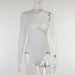 Color-White-Tight Half Sleeves Bodysuit Autumn Sexy One-Shoulder Pleated Bodysuit-Fancey Boutique