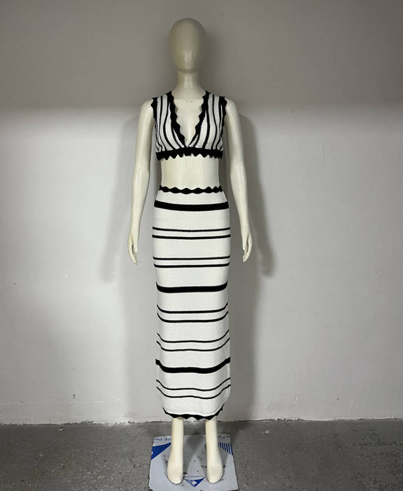 Color-Stripe-Striped Bikini Casual Vest Sling Top Suit Beach Bohemian Contrast Color Long Half-Fancey Boutique