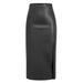 Autumn Winter Faux Leather Split Leather Skirt High Waist Zipper Skirt Slim Sheath Long Skirt Women-Black-Fancey Boutique