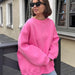 Round Neck Loose Sweatshirt Women Autumn Winter Street Solid Color Polar Fleece Pullover Sweater-Pink-Fancey Boutique