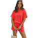 Twisted Thread Casual Suit Women Summer Solid Color Short Sleeved Shirt Shorts Two Piece Set-Red-Fancey Boutique