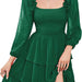 Color-Green-Women Clothing Dress Square Collar Slimming Slimming Tiered Dress-Fancey Boutique