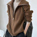 Color-Brown-Collared Stand Collar Two Way Wear Autumn Winter Lazy Double Zipper Knitted Sweater Cardigan Coat Women-Fancey Boutique