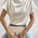 Summer Shirt Pullover Irregular Asymmetric Half Turtleneck Solid Color Silk like Office Sleeve Top-Apricot-Fancey Boutique