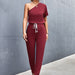 Color-Burgundy-Women Clothing Diagonal Shoulder Jumpsuit-Fancey Boutique