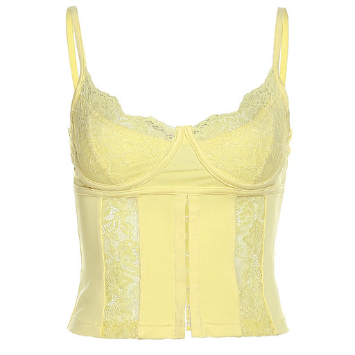 Color-Yellow-Summer Trends Women V Neck Brace Backless Lace Lace Slim Vest-Fancey Boutique