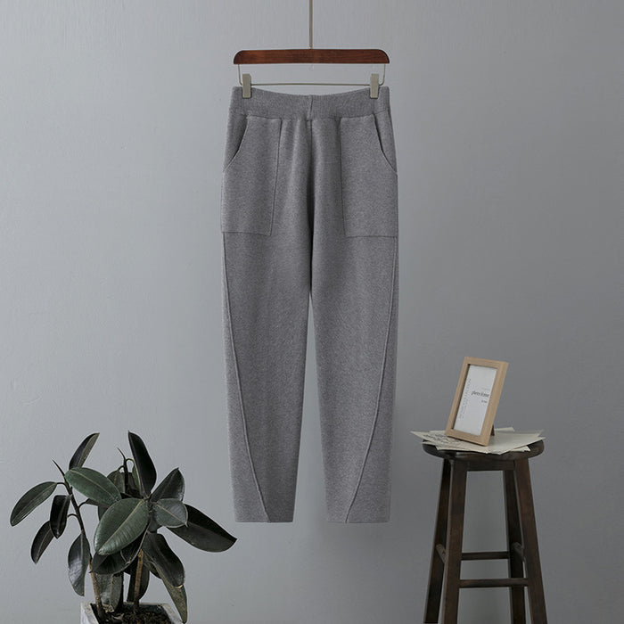 Color-Gray-High Waist Knit Harem Pants for Women Autumn Winter Loose Thin Baggy Pants Korean Casual Cropped Pants-Fancey Boutique