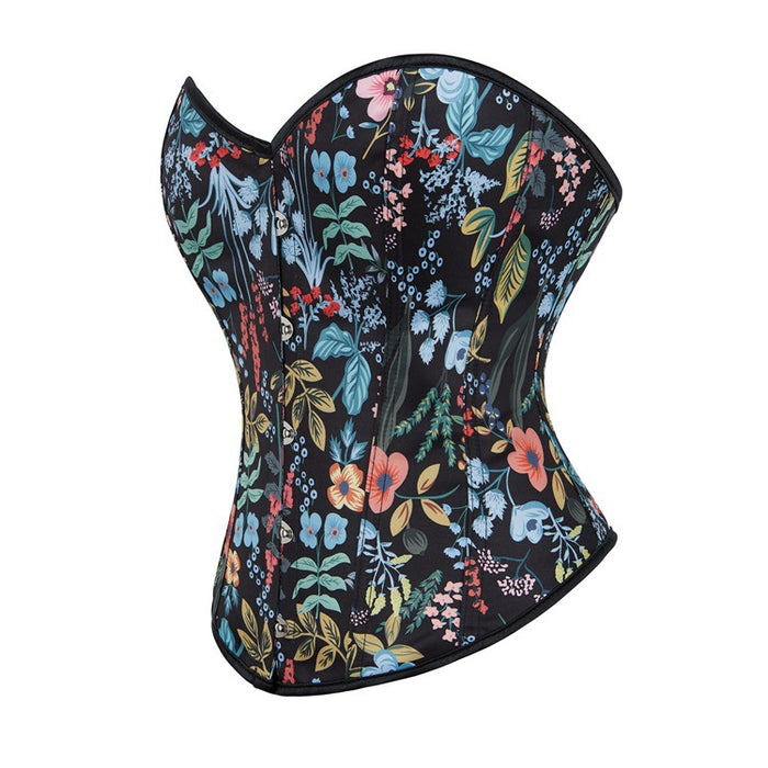 Black Plant Floral Plants Pattern Plastic Bone Court Body Shaping Clothes Corset Body Shaping-Tank Top-Fancey Boutique